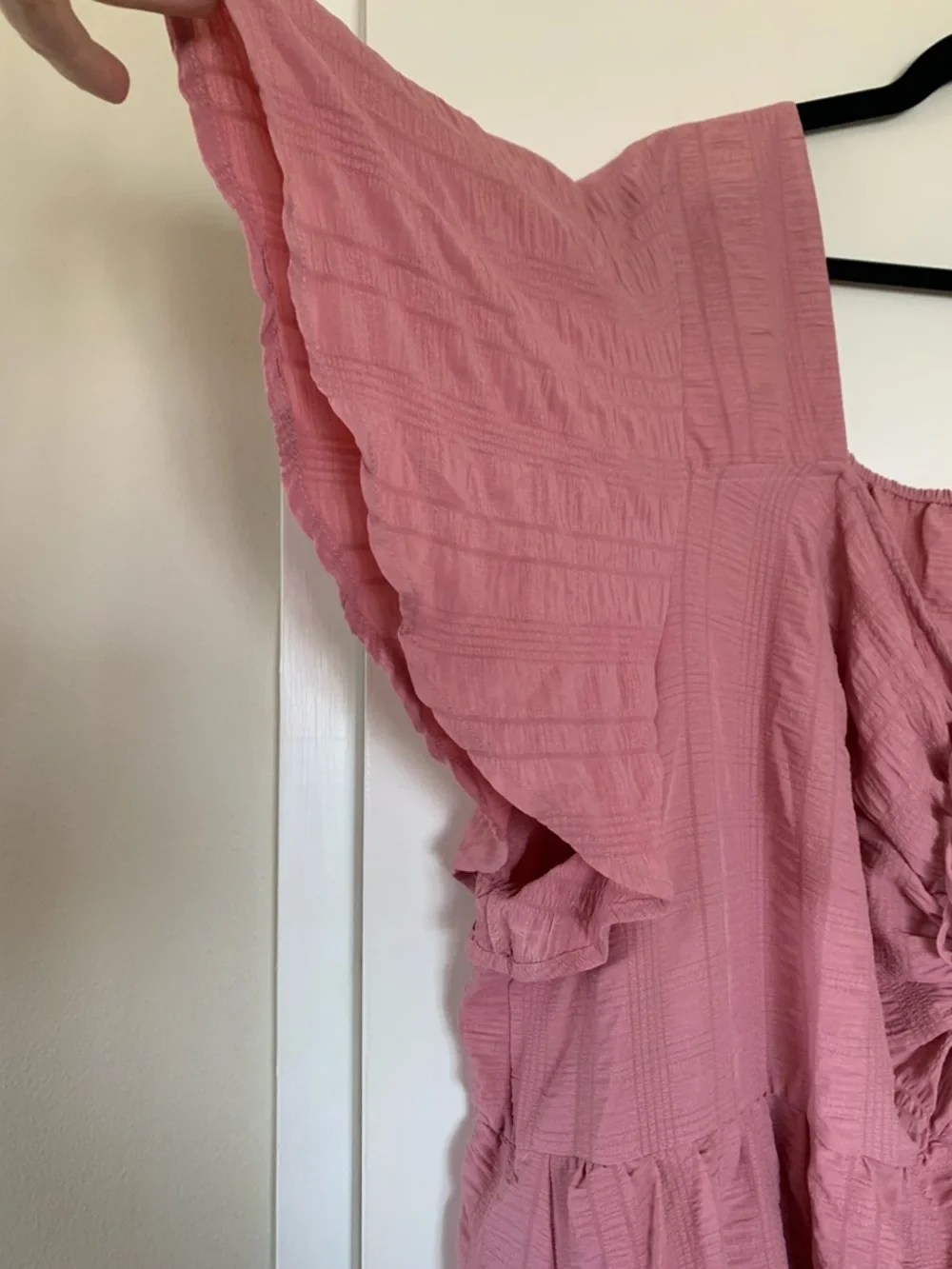 BloomChic Pink Tiered Dress Plus Size 30 Ruched Bodice, Textured, Short Sleeves - Picture 4 of 7